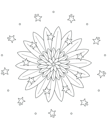 Amber Leaves Celestial Mandala — uncolored celestial mandala drawing