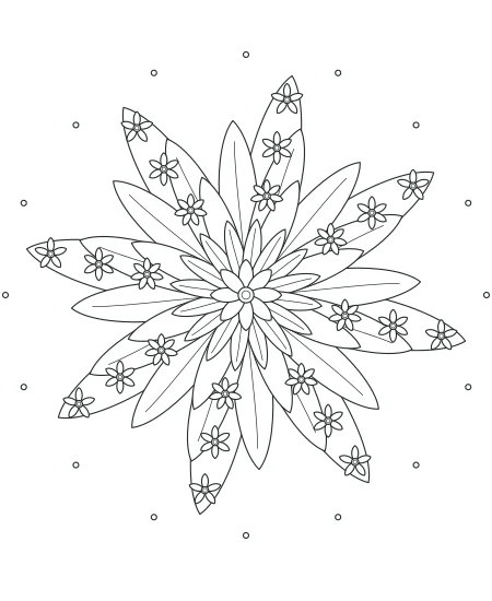 Amber Leaves Flower Medallions — uncolored flower medallions drawing