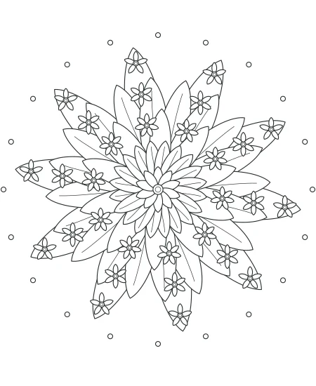 Amber Leaves Flower Medallions — uncolored flower medallions drawing