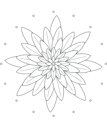 Amber Leaves Petal Mandala — uncolored petal mandala drawing