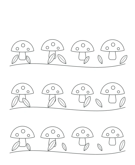 Woodland Mushrooms black-and-white line drawing
