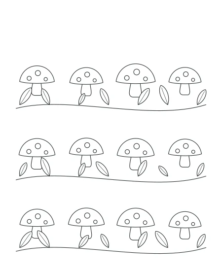 Woodland Mushrooms black-and-white line drawing