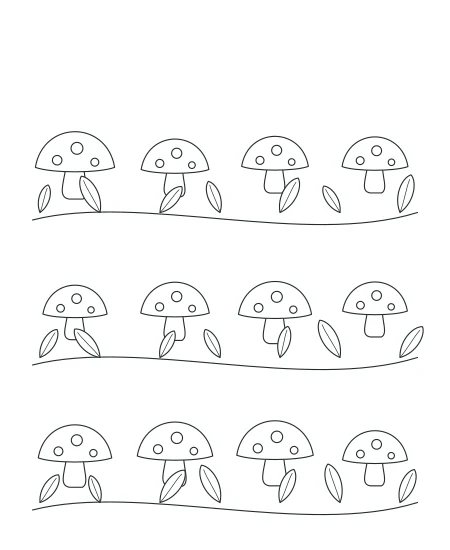 Amber Leaves Woodland Mushrooms — uncolored woodland mushrooms drawing