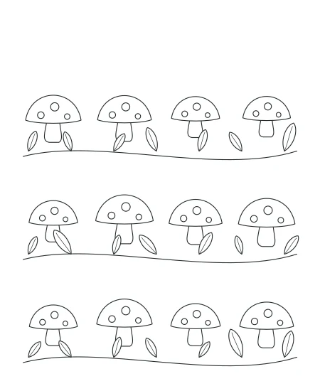 Amber Leaves Woodland Mushrooms — uncolored woodland mushrooms drawing