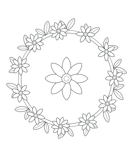 Cedar Grove Botanical Wreath — uncolored botanical wreath drawing