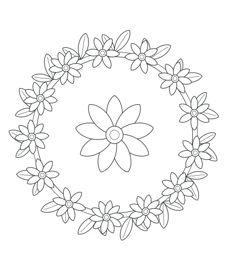 Cedar Grove Botanical Wreath — uncolored botanical wreath drawing
