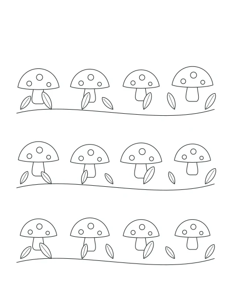 Cedar Grove Woodland Mushrooms — uncolored woodland mushrooms drawing
