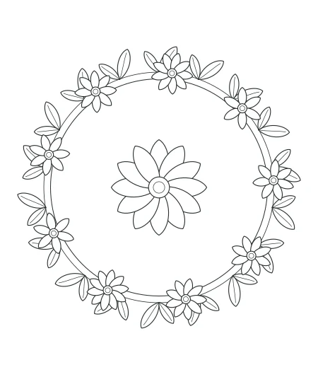 Cloud Garden Botanical Wreath — uncolored botanical wreath drawing
