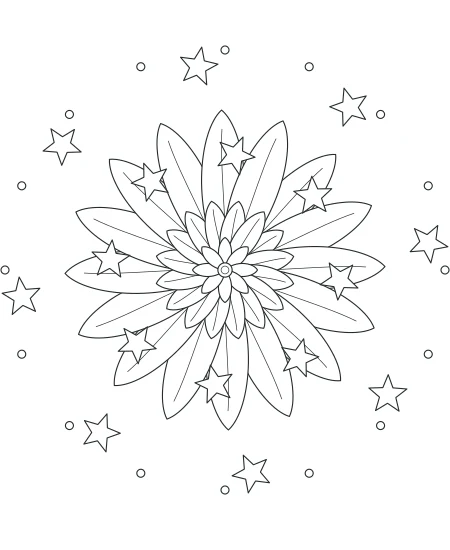 Celestial Mandala black-and-white line drawing