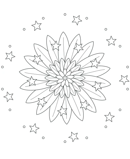 Cloud Garden Celestial Mandala — uncolored celestial mandala drawing