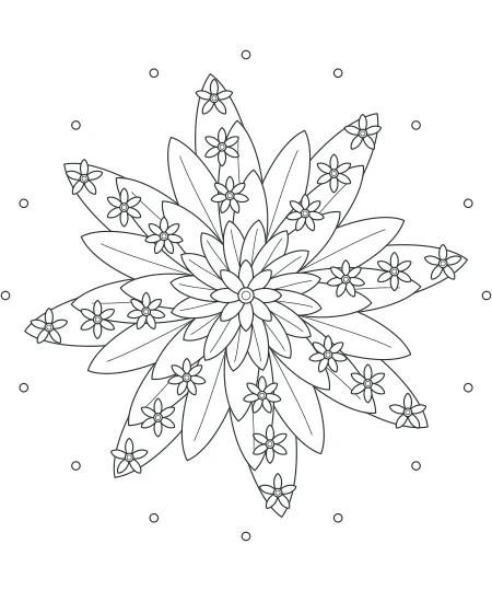 Cloud Garden Flower Medallions — uncolored flower medallions drawing