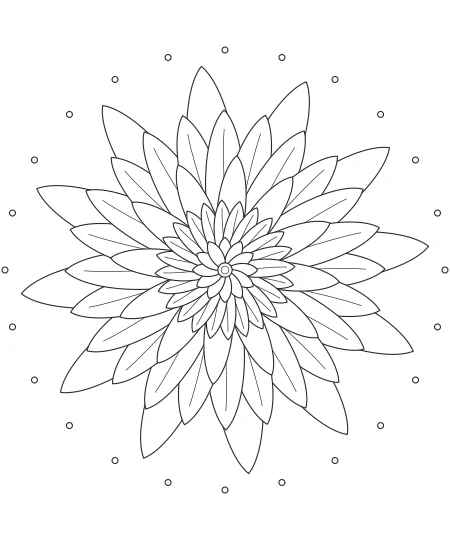 Cloud Garden Petal Mandala — uncolored petal mandala drawing