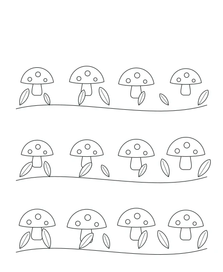 Cloud Garden Woodland Mushrooms — uncolored woodland mushrooms drawing
