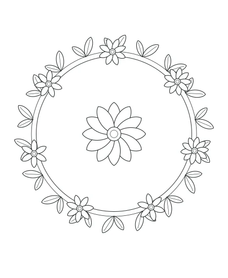 Dappled Shade Botanical Wreath — uncolored botanical wreath drawing