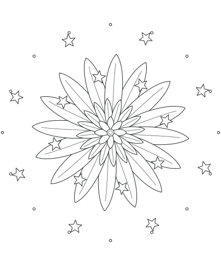 Dappled Shade Celestial Mandala — uncolored celestial mandala drawing
