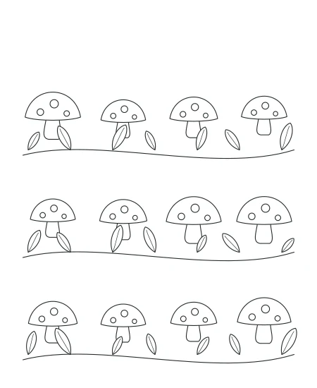 Dappled Shade Woodland Mushrooms — uncolored woodland mushrooms drawing