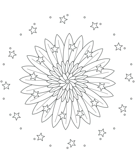 Evening Bloom Celestial Mandala — uncolored celestial mandala drawing