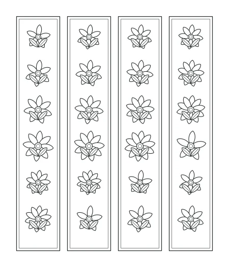 Evening Bloom Floral Bookmarks — uncolored floral bookmarks drawing