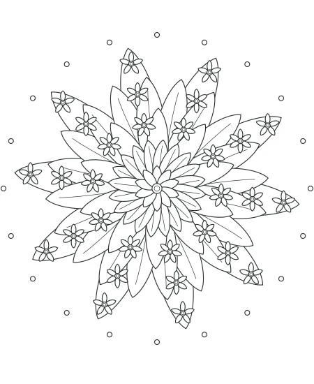 Evening Bloom Flower Medallions — uncolored flower medallions drawing