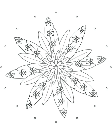 Evening Bloom Flower Medallions — uncolored flower medallions drawing