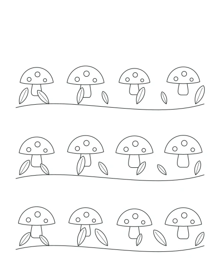 Evening Bloom Woodland Mushrooms — uncolored woodland mushrooms drawing