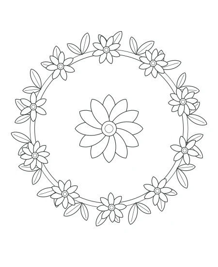 Fernlight Botanical Wreath — uncolored botanical wreath drawing