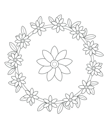 Forest Lace Botanical Wreath — uncolored botanical wreath drawing