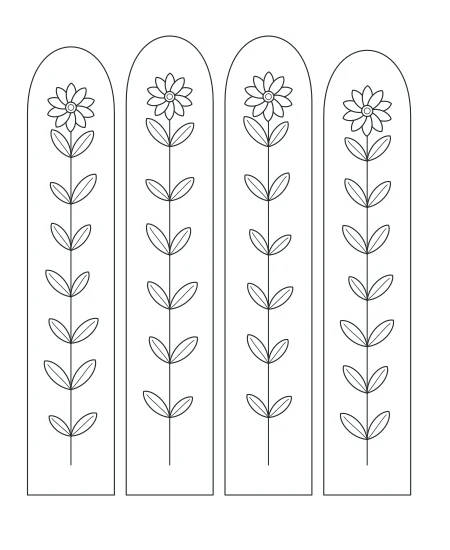Garden Pause Botanical Windows — uncolored botanical windows drawing