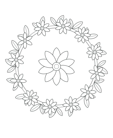 Garden Pause Botanical Wreath — uncolored botanical wreath drawing