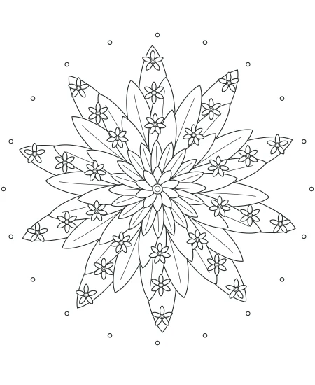 Garden Pause Flower Medallions — uncolored flower medallions drawing