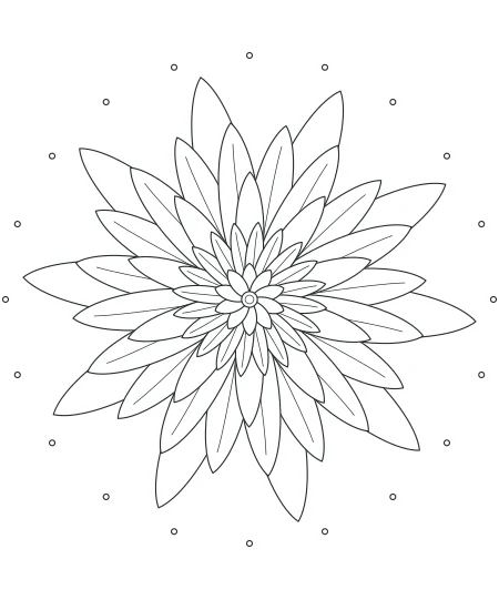 Garden Pause Petal Mandala — uncolored petal mandala drawing