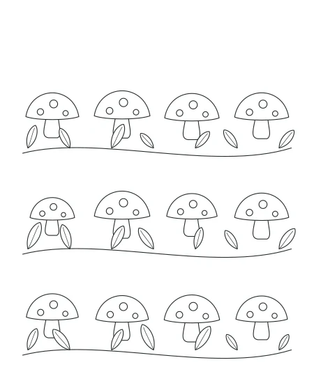 Garden Pause Woodland Mushrooms — uncolored woodland mushrooms drawing
