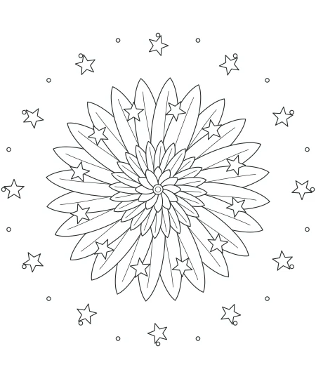 Garden Reverie Celestial Mandala — uncolored celestial mandala drawing