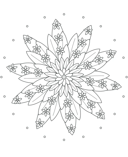 Garden Reverie Flower Medallions — uncolored flower medallions drawing