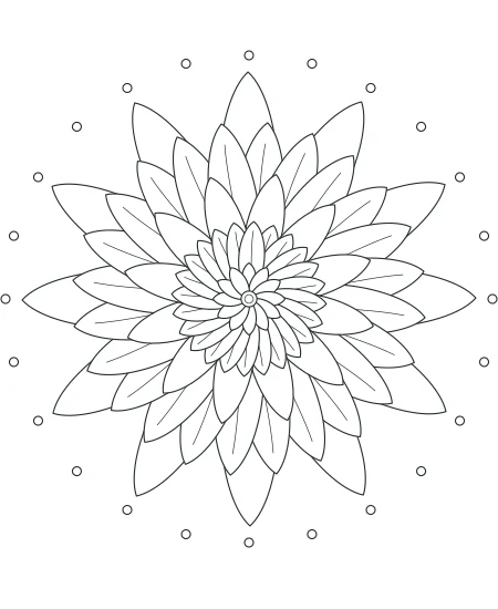 Garden Reverie Petal Mandala — uncolored petal mandala drawing