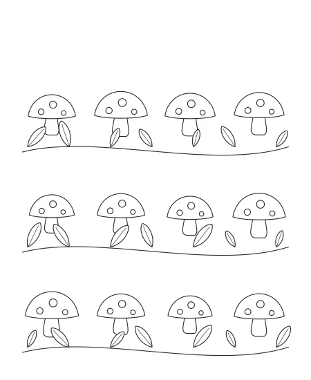 Woodland Mushrooms black-and-white line drawing