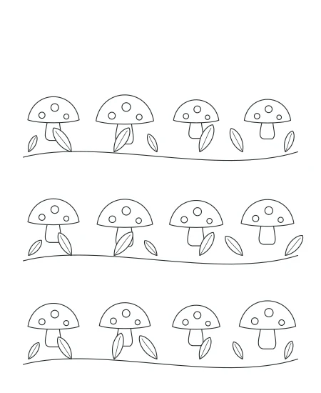 Garden Reverie Woodland Mushrooms — uncolored woodland mushrooms drawing