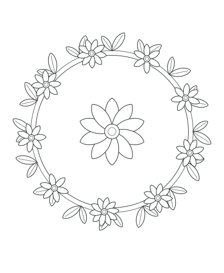 Gentle Rhythm Botanical Wreath — uncolored botanical wreath drawing