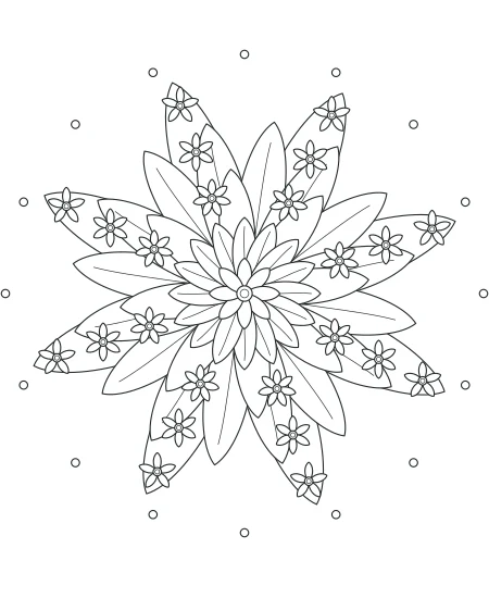 Gentle Rhythm Flower Medallions — uncolored flower medallions drawing