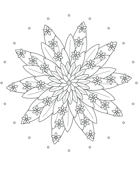 Gentle Rhythm Flower Medallions — uncolored flower medallions drawing