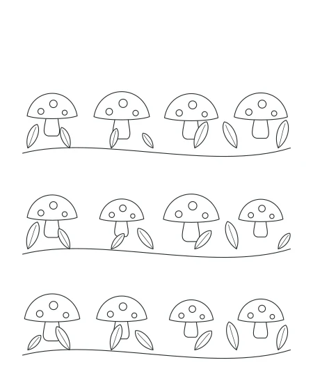 Gentle Rhythm Woodland Mushrooms — uncolored woodland mushrooms drawing