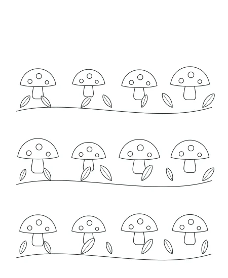 Gentle Rhythm Woodland Mushrooms — uncolored woodland mushrooms drawing