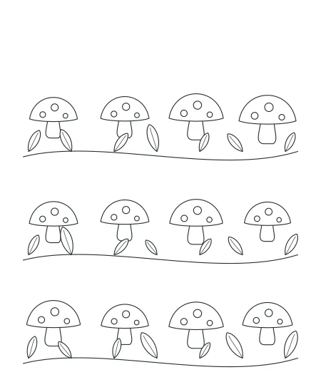 Gentle Rhythm Woodland Mushrooms — uncolored woodland mushrooms drawing
