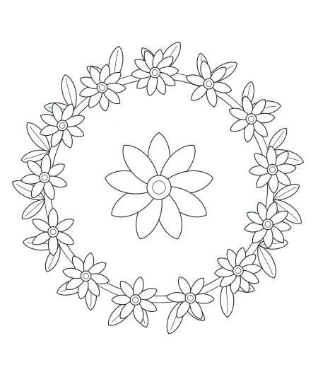 Golden Hour Botanical Wreath — uncolored botanical wreath drawing