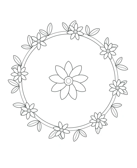 Golden Hour Botanical Wreath — uncolored botanical wreath drawing