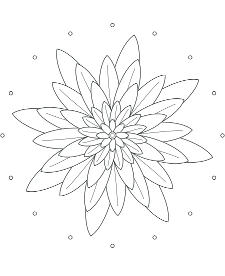 Golden Hour Petal Mandala — uncolored petal mandala drawing
