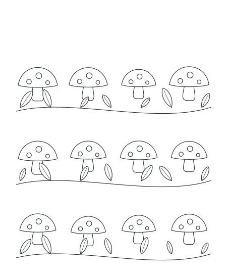 Golden Hour Woodland Mushrooms — uncolored woodland mushrooms drawing