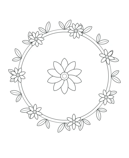 Honey Garden Botanical Wreath — uncolored botanical wreath drawing