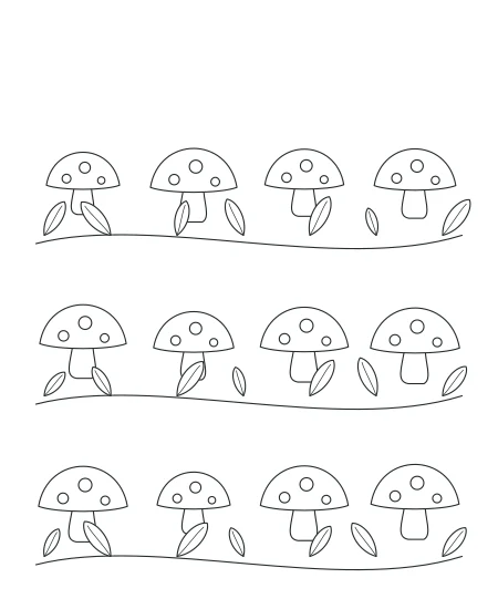 Honey Garden Woodland Mushrooms — uncolored woodland mushrooms drawing