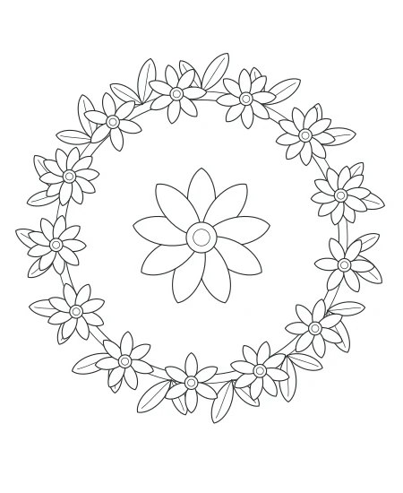 Leaf & Light Botanical Wreath — uncolored botanical wreath drawing